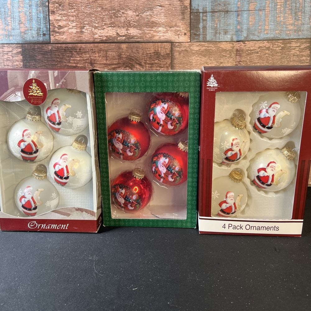 3 Boxes 12 Total‎ Glass Santa Clause Christmas Ornaments 2006 & 2007 - Excellent